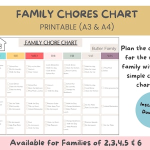 Family Chore Chart, Family Planner, Editable Family Planner Printable, Family Calendar, Weekly Family Schedule, Weekly Household