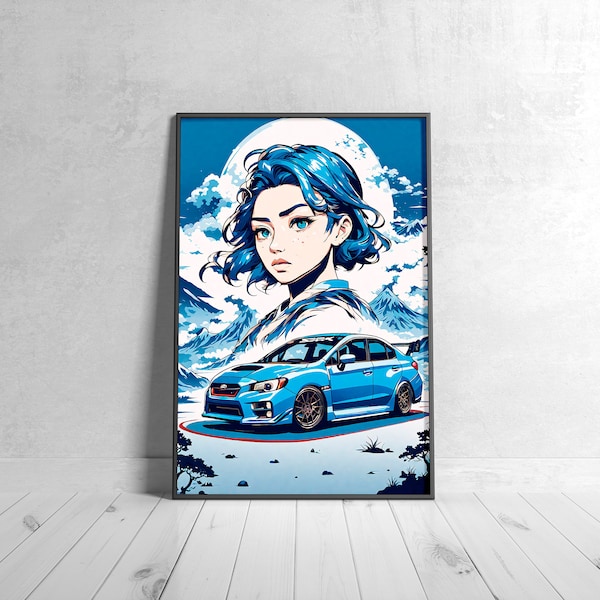 Subaru WRX STI unique car artwork Poster, car guy gift, japanese sport car, Subaru wall art, cool car posters.