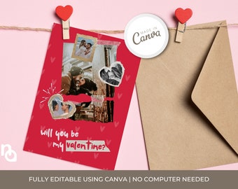 Romantic "Be My Valentine" Card - Customizable Canva Template - Instant Download - Valentines Day Card