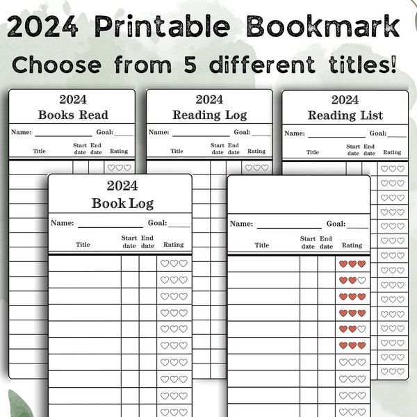 2024 Books Read, Reading List Bookmark, Reading Log Tracker, Reading Journal, Library Card Bookmark, Printable Bookmark, Book Tracker
