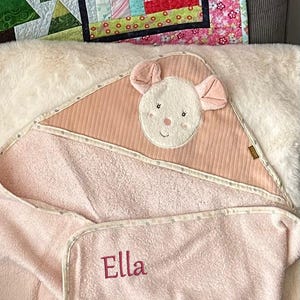 Baby Hooded Towel Mouse Terry Cloth 80x80 personalized with desired name