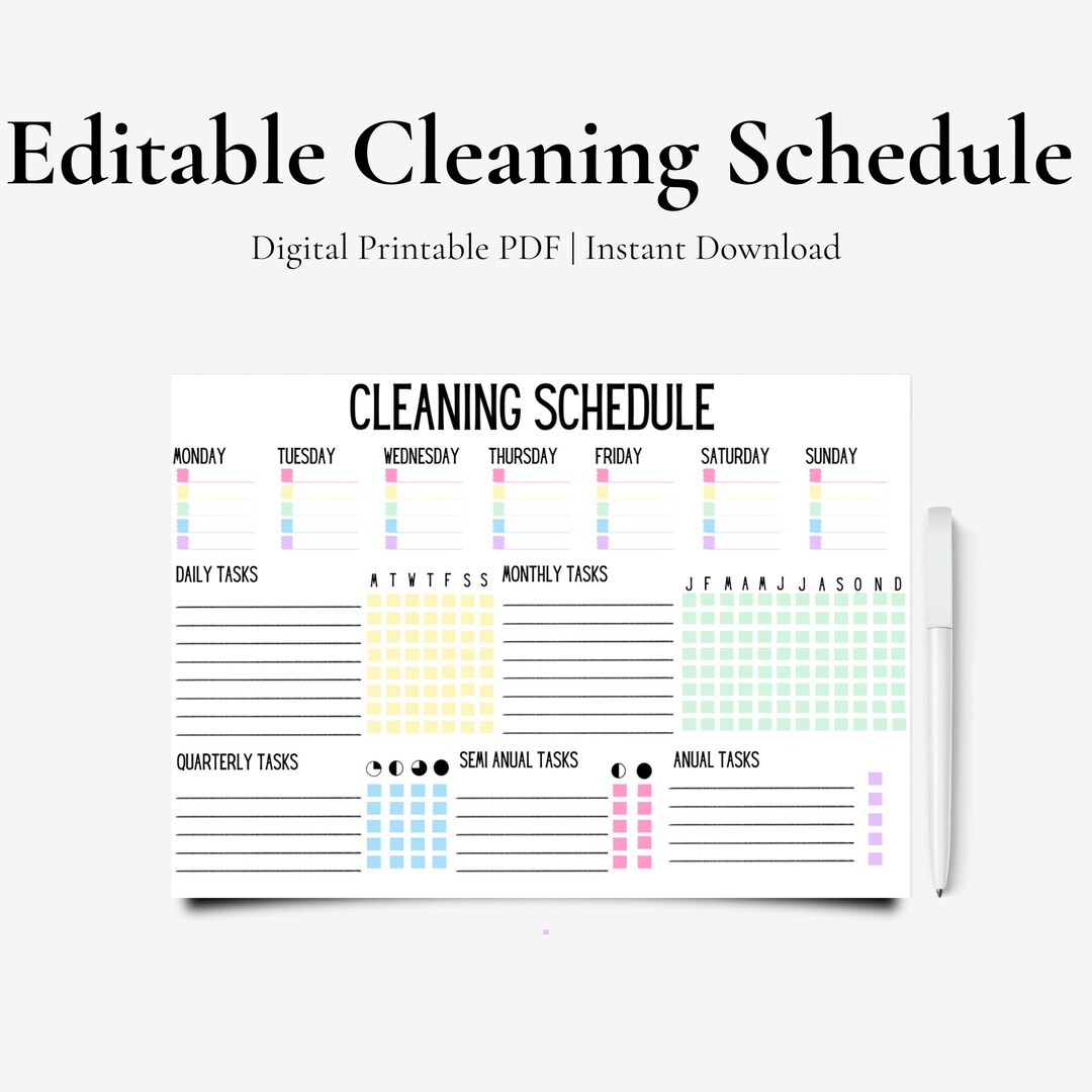 Customizable Cleaning Schedule - Etsy