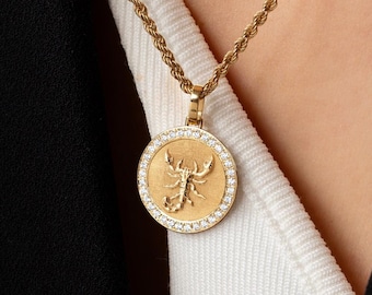 Colar de Escorpião em Ouro 14K com Diamantes: Pingente do Zodíaco Astrológico