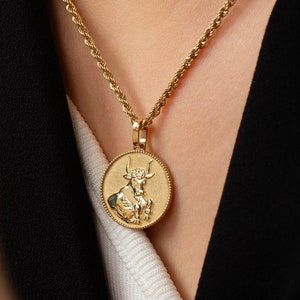 14K Solid Gold Taurus Necklace: Zodiac Sign Pendant