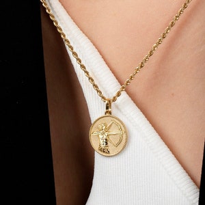 14K Solid Gold Sagittarius Necklace: Horoscope Zodiac Pendant