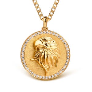 14K Gold Diamond Eagle Pendant Necklace: Men&#39;s Bird Medallion
