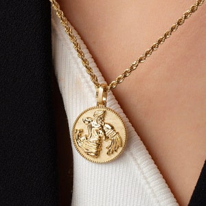 14K Solid Gold Aquarius Necklace, Zodiac Sign Pendant, Personalized Astrology Jewelry, Aquarius Zodiac Charm, Aquarius Horoscope Pendant