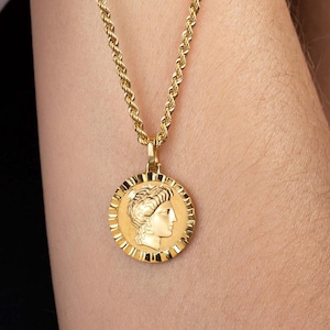 Venusgodin ketting, 14K massief gouden Aphrodite-hanger, oude Griekse mythologie sieraden, liefdesgodin medaillon, godin Aphrodite-bedel