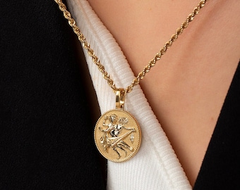 Collar con colgante del zodiaco Géminis en oro macizo de 14 quilates