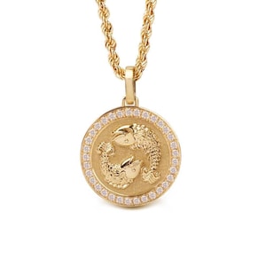 14K Gold Diamond Pisces Pendant: Zodiac Astrology Necklace