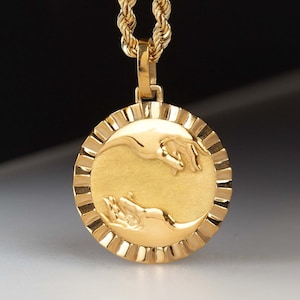Creation of Adam Pendant, 14K Gold Hand of God Necklace, Michelangelo Charm, Personalized Adams Creation Jewelry, Renaissance Medallion