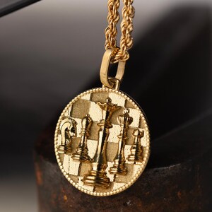 14K Gold Chess Pendant Necklace: Grandmaster Jewelry Gift