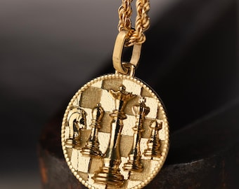 14K Gold Chess Pendant Necklace: Grandmaster Jewelry Gift