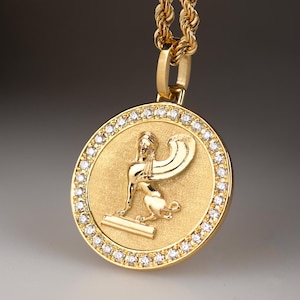 14K Gold Diamond Sphinx Necklace: Greek Mythology Pendant