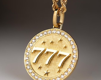 Angel Number Charm 777 Disc Pendant for Good Luck Fortune Talisman