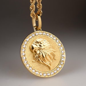 14K Gold Diamond Eagle Medallion Necklace: Bird Jewelry