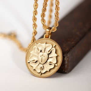 14K Solid Gold Luther Rose Pendant - Christian Necklace