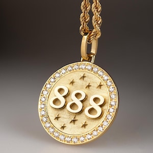 14K Złoty Anioł Numer 888 Naszyjnik, Mały Szczęśliwy Numer Medalion, Diament 888 Anioł Numer Amulet, Delikatny Dobry Szczęście Charm, Prezent Na Dzień Matki