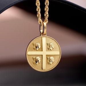 14K Gold Sardinia Flag Necklace: Four Moors Pendant, Sardegna Jewelry Gift