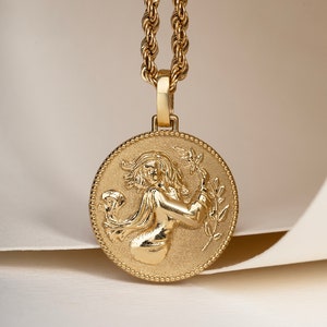 14K Solid Gold Virgo Pendant Necklace: Personalized Zodiac Charm