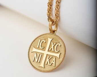 14K Gold IC XC NIKA Cross Necklace: Greek Orthodox Protection