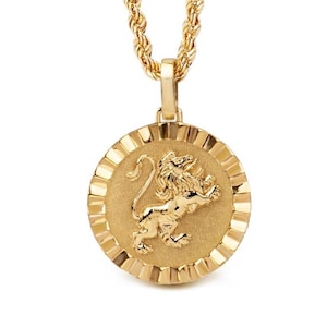 Naszyjnik ze znakiem zodiaku Leo, 14-karatowy złoty wisiorek ze znakiem zodiaku, biżuteria urodzinowa ze znakiem zodiaku, zawieszka z horoskopem, medalion z lwem, astrologiczny prezent urodzinowy