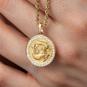 14K gouden diamanten steenbokketting, gepersonaliseerde sterrenbeeld munthanger, gouden diamant steenbok schijfsieraden, gouden astrologiecadeau