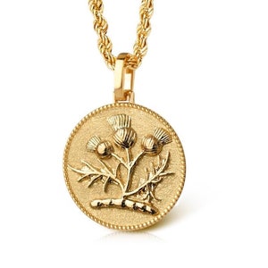 14K Solid Gold Thistle Necklace: Scottish Celtic Pendant