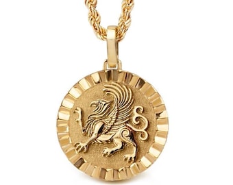 14K Massivgold Griffin Halskette: Antike griechische Münze Medaillon