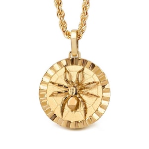 14K Solid Gold Spider Medallion: Gothic Halloween Pendant