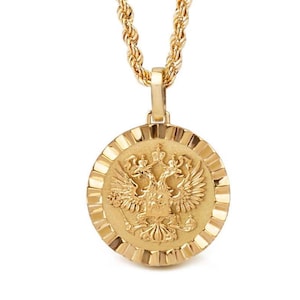 14K Gold Byzantine Eagle Medallion Necklace: Personalized Orthodox Charm