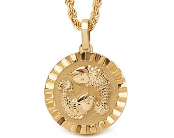 Collar Piscis de oro macizo de 14 quilates: Medallón del signo del zodíaco