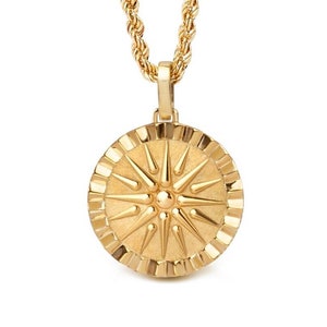 Pingente de Sol Grego, Colar de Sol de Vergina em Ouro 14K, Joias da Macedônia, Pingente Grego Antigo, Medalhão da Estrela de Vergina, Colar de Mitologia