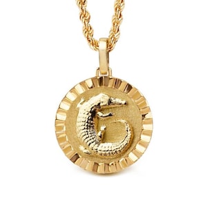 Crocodile Necklace, 14K Solid Gold Alligator Medallion, Gator Jewelry, Wild Animal Pendant, Necklace For Men, Personalized Alligator Charm