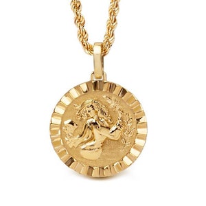 Medalhão do signo de Virgem, colar do zodíaco em ouro maciço 14K, joia astrológica personalizada, pingente de aniversário, pingente do zodíaco, colar de presente de Virgem