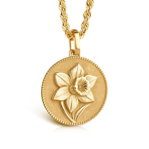 14K Solid Gold Narcissus Pendant: December Birth Flower Charm