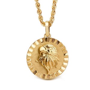 14K Solid Gold Eagle Necklace, Eagle Head Pendant, Eagle Bird Jewelry, Men's Eagle Medallion, Personalized Eagle Scout Pendant, Bird Charm