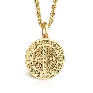 14K Gold Saint Benedict Medal: Christian Protection Necklace