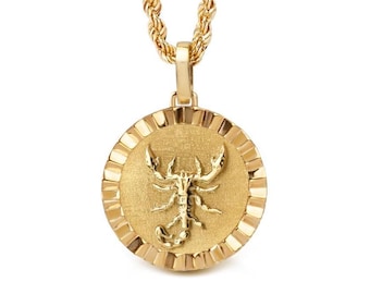 Scorpio Disc Medallion, 14K Solid Gold Scorpion Pendant, Scorpio Zodiac Jewelry, Zodiac Sign Charm, Astro Sign Necklace, Birthday Gift