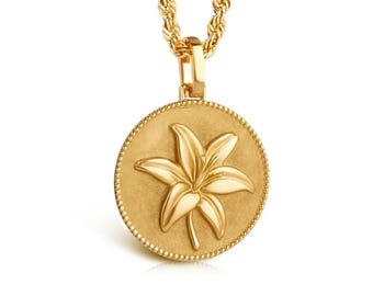 14K Solid Gold Lily Pendant: May Birth Flower Charm