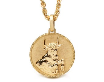 14K Gold Taurus Necklace: Horoscope Zodiac Sign Pendant