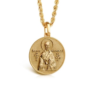 14K Gold Saint Nicholas Medal: Catholic Patron Saint Pendant