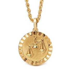 14K Solid Gold Libra Necklace: Zodiac Sign Pendant