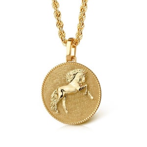 14K Solid Gold Horse Pendant: Equestrian Necklace