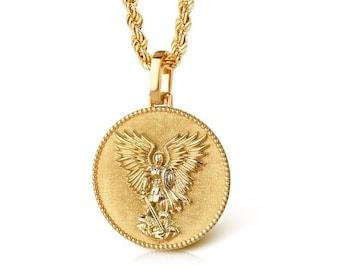 14K Gold Archangel Michael Necklace, Saint Michael Medallion, Protection Necklace, Guardian Angel Jewelry, Personalized Christian Necklace