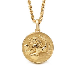 Pingente de Virgem em ouro maciço 14K, colar com o signo de Virgem, joias com o signo de agosto e setembro, pingente personalizado com o signo do zodíaco, colar com astrologia