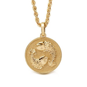 14K Solid Gold Pisces Necklace, Gold Zodiac Sign Pendant, Pisces Zodiac Jewelry, Horoscope Necklace, Astrology Gold Pendant, Zodiac Charm