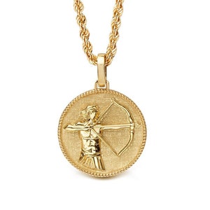 14K Solid Gold Naszyjnik Znak Zodiaku Strzelca, Wisiorek Horoskop, Biżuteria Znaku Astrologii, Prezent Strzelca, Urok Zodiaku Miesiąca Urodzenia