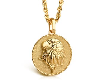 14K Solid Gold Eagle Charm Pendant – 18mm X 20mm, Real Yellow Gold, Nickel-Free, Alex And Elsa PT1596