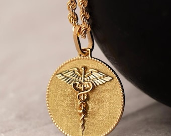 14K Solid Gold Medical Student Necklace, Caduceus Symbol Pendant Gift, Future Doctor Jewelry, Nurse Graduation Gift, Dainty Medic Jewelry